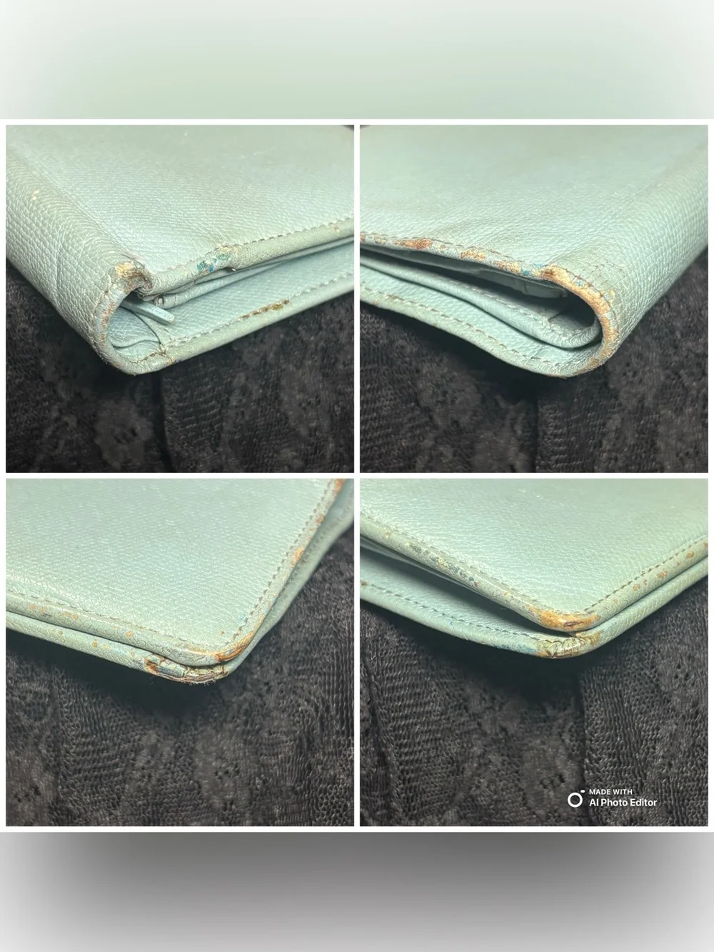 Chanel Coco Button Long Bifold Wallet Light Blue Caviar Leather WOC Chain Box
